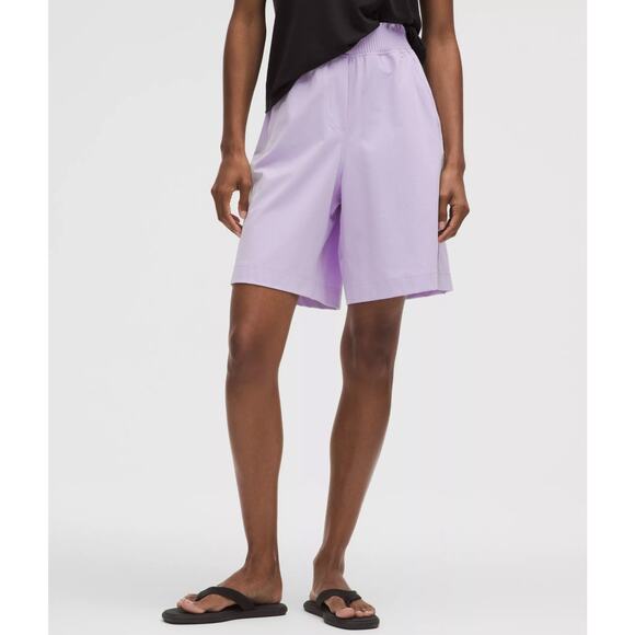 Lululemon Lavender Frost Stretch Woven Ruffle-Waist High-Rise Short 9" Sz L